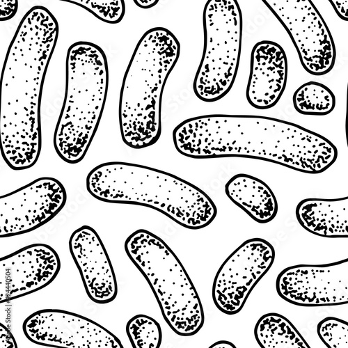 Bacterium seamless pattern in realistic sketch stile. Hand drawn medical background. Vector illustration