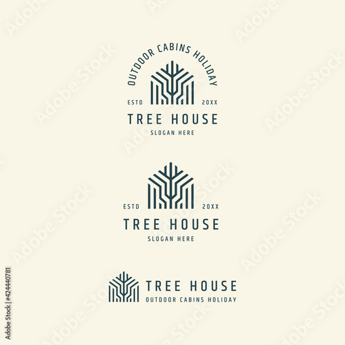 Tree house cabin logo icon design template vector illustration