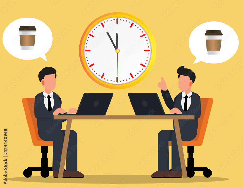 Businessman Working on Laptop. Concept coffee break, relaxation Businessman Working on Laptop. Concept coffee break, relaxation