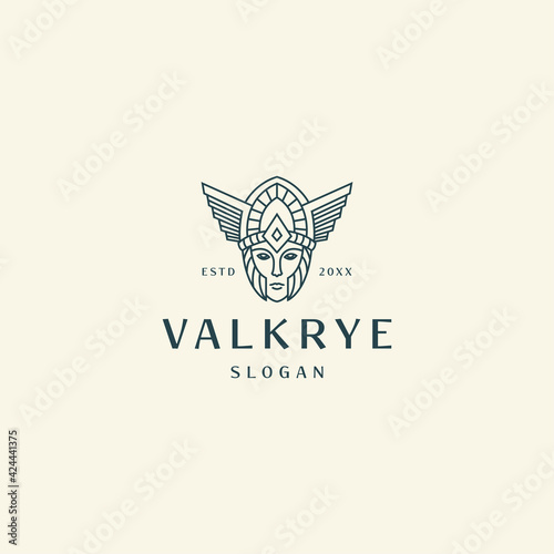 Valkyrie mono line logo icon design template vector illustration photo