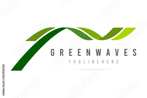 Abstract vector graphic logo green waves lines sign curved ribbon,eco bio technology modern business icon,isolated nature symbol,logotype organic beauty cosmetic, real estate agency,healthcare product