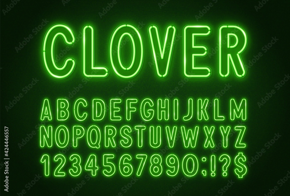 Fototapeta premium Green neon light font on a dark background.