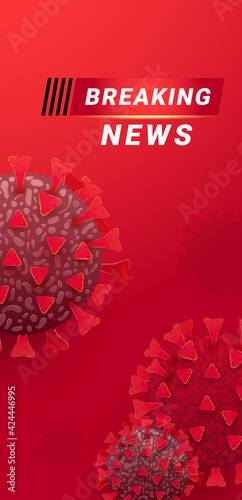 Breaking news screen world map background. Vector illustration. Banner template for broadcast channels, internet tv.