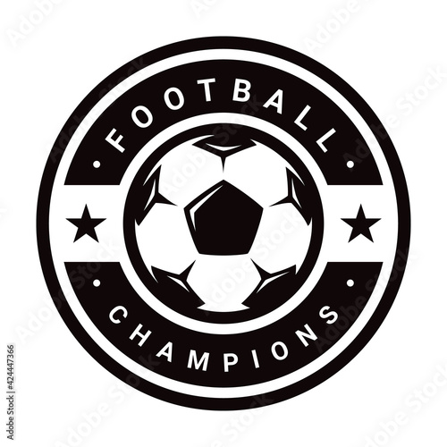 Football logo in flat style. Soccer ball. Sport games. Emblem, badge. Vector illustration, isolated on white background.