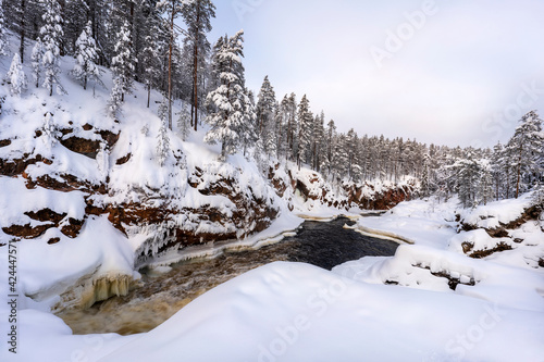 Kiutaköngäs waterfall in the winter. The rapids are one the most impressive in Finland.