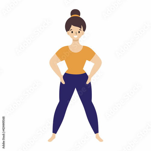 The girl is doing exercises. Yoga classes at home. Recreation and sports.