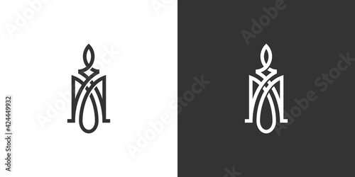 luxury candle and fire doodle style logo template - letter M tribal line art vector
