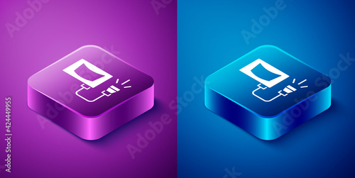 Isometric Ultrasound icon isolated on blue and purple background. Medical equipment. Square button. Vector
