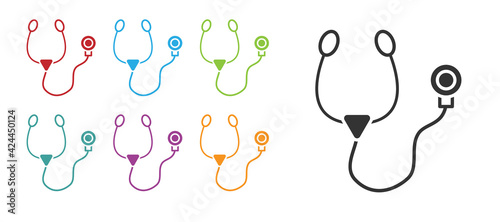 Black Stethoscope medical instrument icon isolated on white background. Set icons colorful. Vector