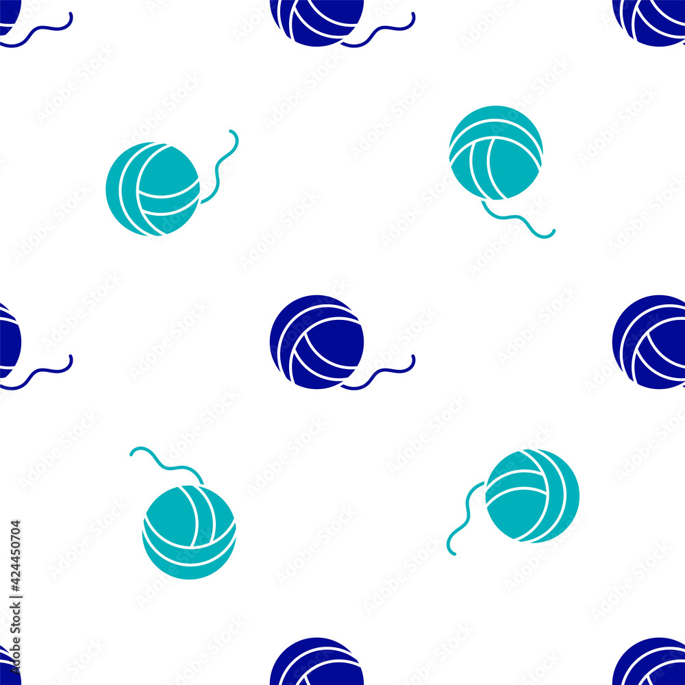 Blue Yarn ball icon isolated seamless pattern on white background. Label for hand made, knitting or tailor shop. Vector Blue Yarn ball icon isolated seamless pattern on white background. Label for hand made, knitting or tailor shop. Vector