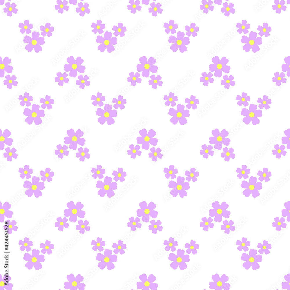 Vector seamless pattern with pink flowers on a white background. Use in fabric, wrapping paper, wallpaper, bags, clothes, dishes, cases on smartphones and tablets.