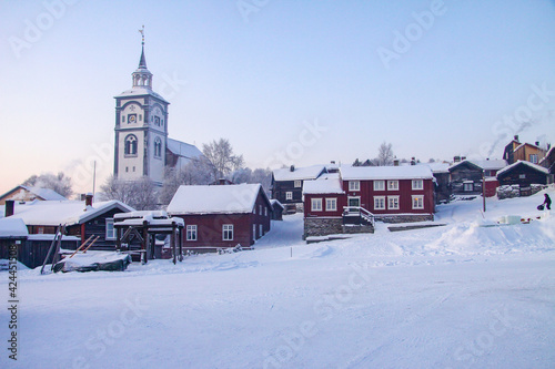 Winter  and cold in Røros city,Old church in Røros city, Røros church, also known under the old name Bergstadens Ziir, is an elongated octagonal church from 1784,Trøndelag,Norway,scandinavia,Europe © Gunnar E Nilsen