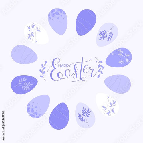 Happy Easter banner. Easter greeting card with typography and colorful eggs.
