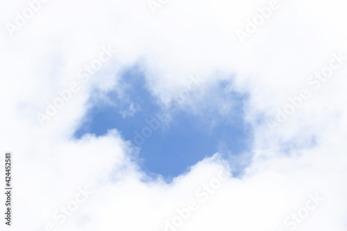 Abstract background. Blue sky with white clouds in the form of the letter M