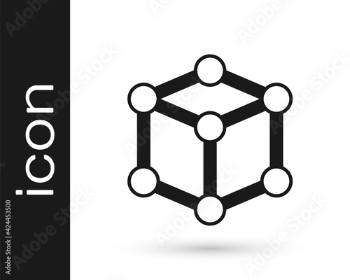 Black Molecule icon isolated on white background. Structure of molecules in chemistry, science teachers innovative educational poster. Vector
