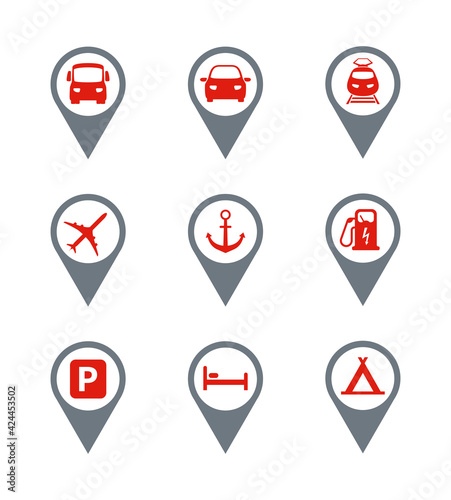 Red - Gray Travel Icons. 20 Vector Icons. Vector illustration