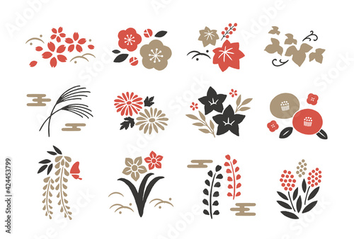 和風の植物アイコン3色