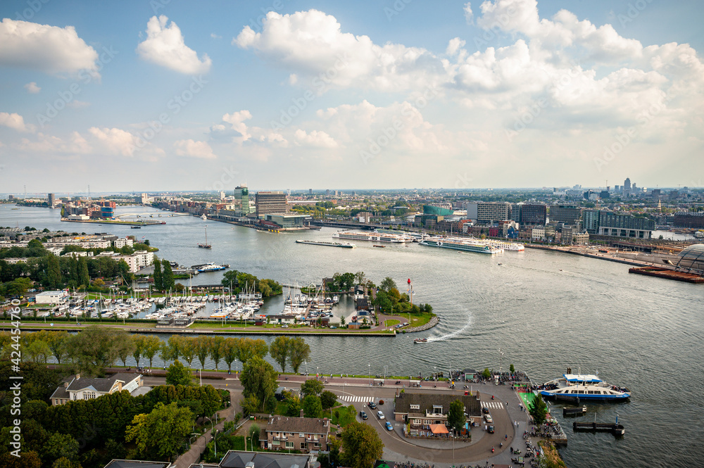 Obraz premium Netherlands, Nederland, North Holland, Noord-Holland, Benelux, Amsterdam, Buiksloterwegveer, view of the city from the A'DAM tower