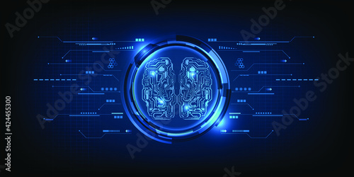 Digital smart brain with digital hi tech architect abstract dark blue artificial intelligence concept.Vector illustrations.