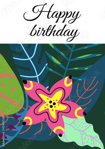 Floral greeting card.Template for a typographic print  card  invitation  poster  cover.Bright natural flower design  botanical collage  vector illustration.
