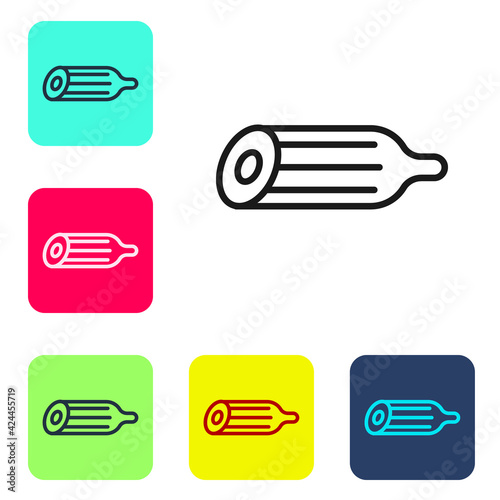 Black line Fresh cucumber icon isolated on white background. Set icons in color square buttons. Vector