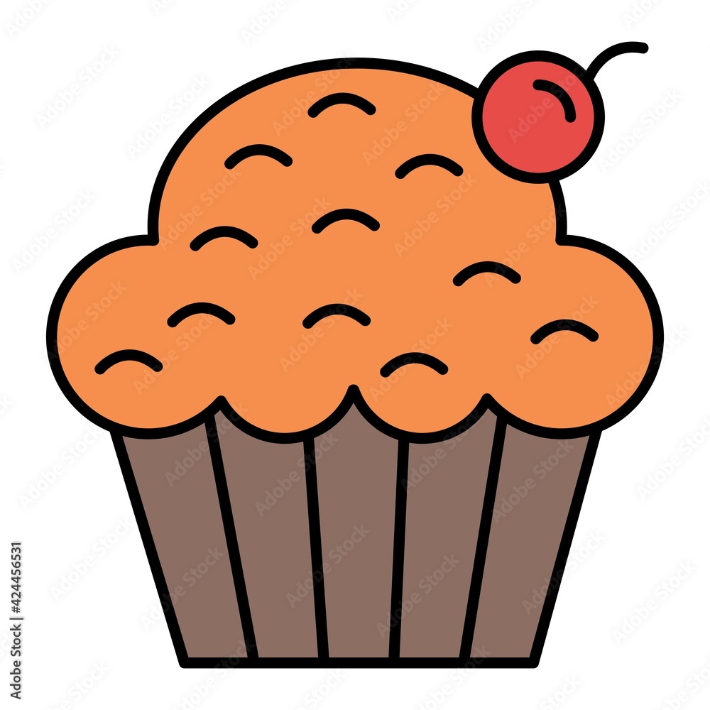 Vector Cupcake Outline Icon Design Vector Cupcake Outline Icon Design