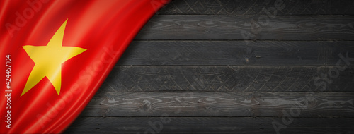 Photography Vietnamese flag on black wood wall banner