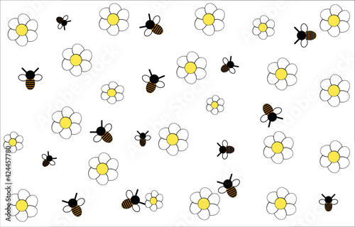 seamless pattern with bees and flowers