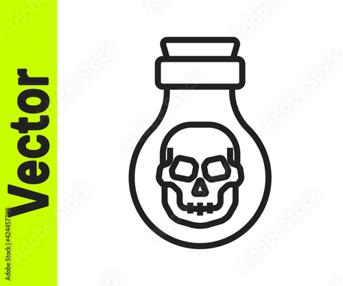 Black line Poison in bottle icon isolated on white background. Bottle of poison or poisonous chemical toxin. Vector