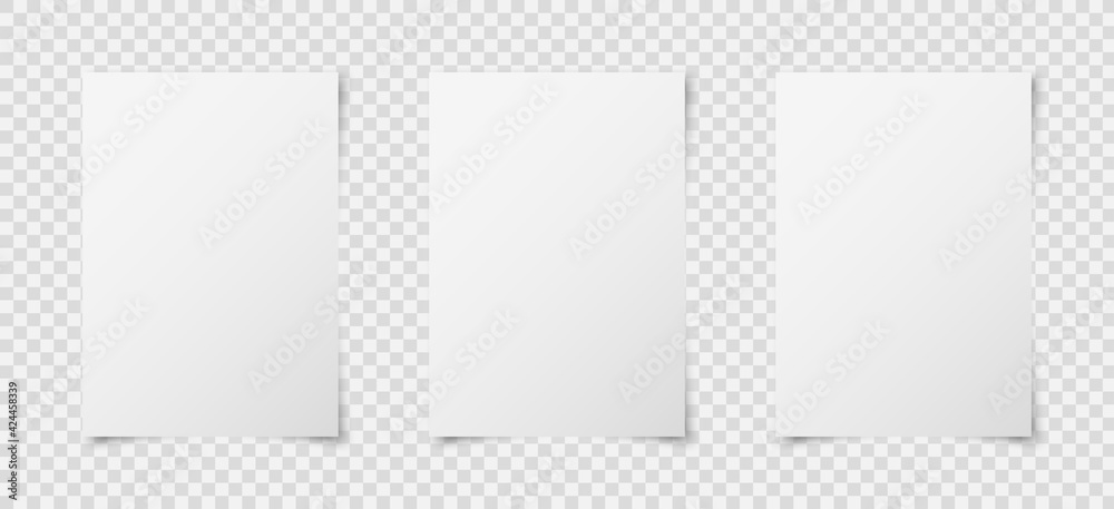 Vecteur Stock Set of three white realistic blank paper page with shadow ...