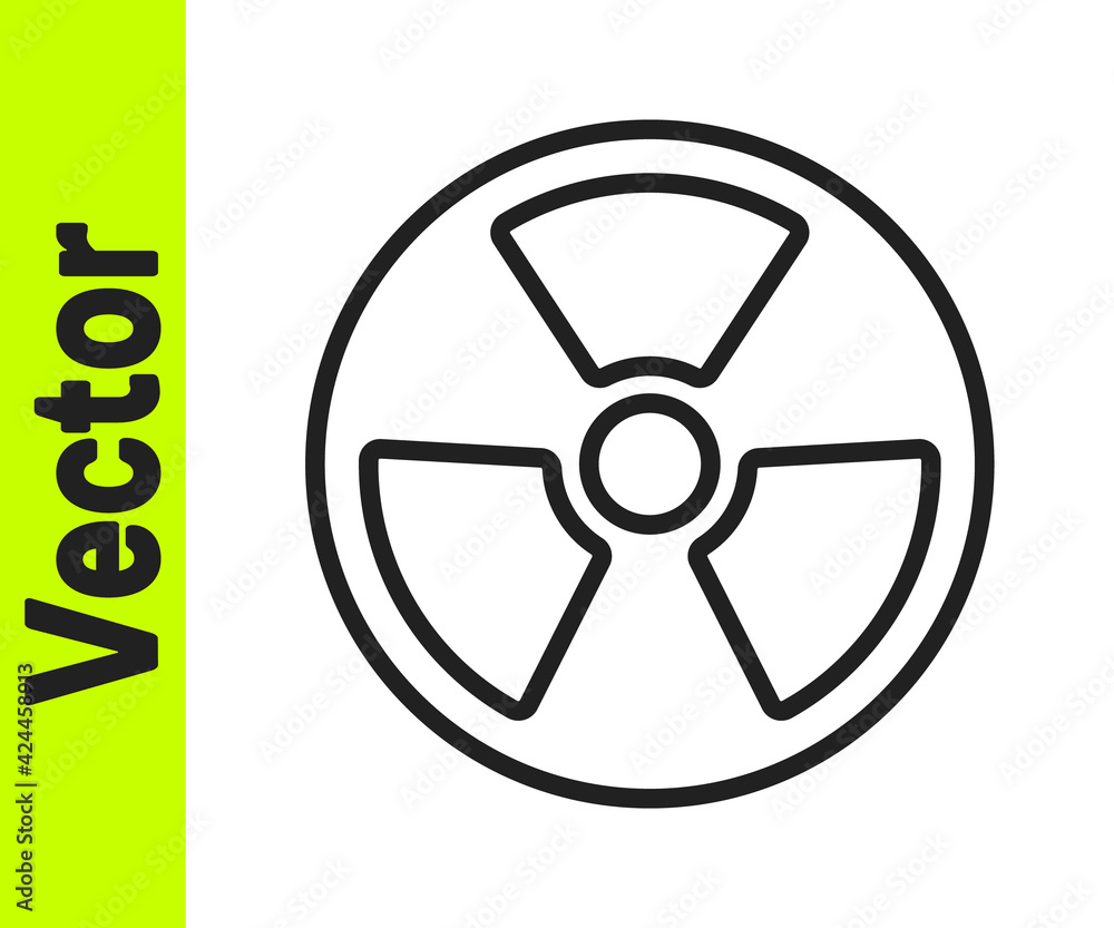 Black line Radioactive icon isolated on white background. Radioactive toxic symbol. Radiation Hazard sign. Vector Black line Radioactive icon isolated on white background. Radioactive toxic symbol. Radiation Hazard sign. Vector