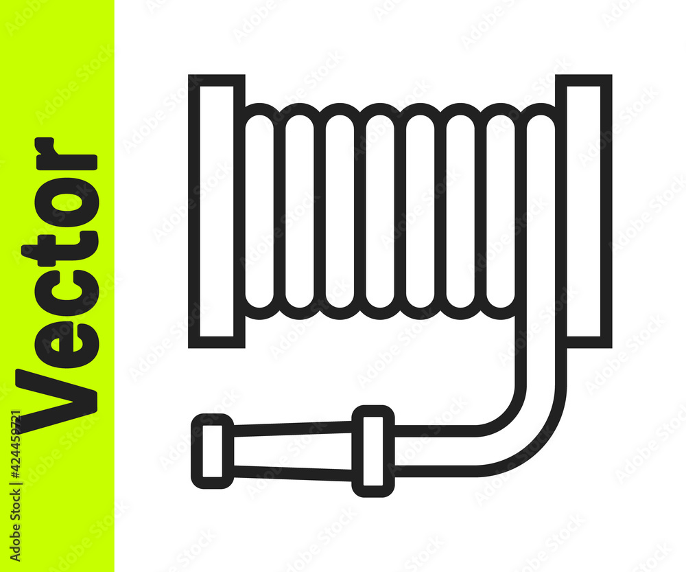 Black line Fire hose reel icon isolated on white background. Vector