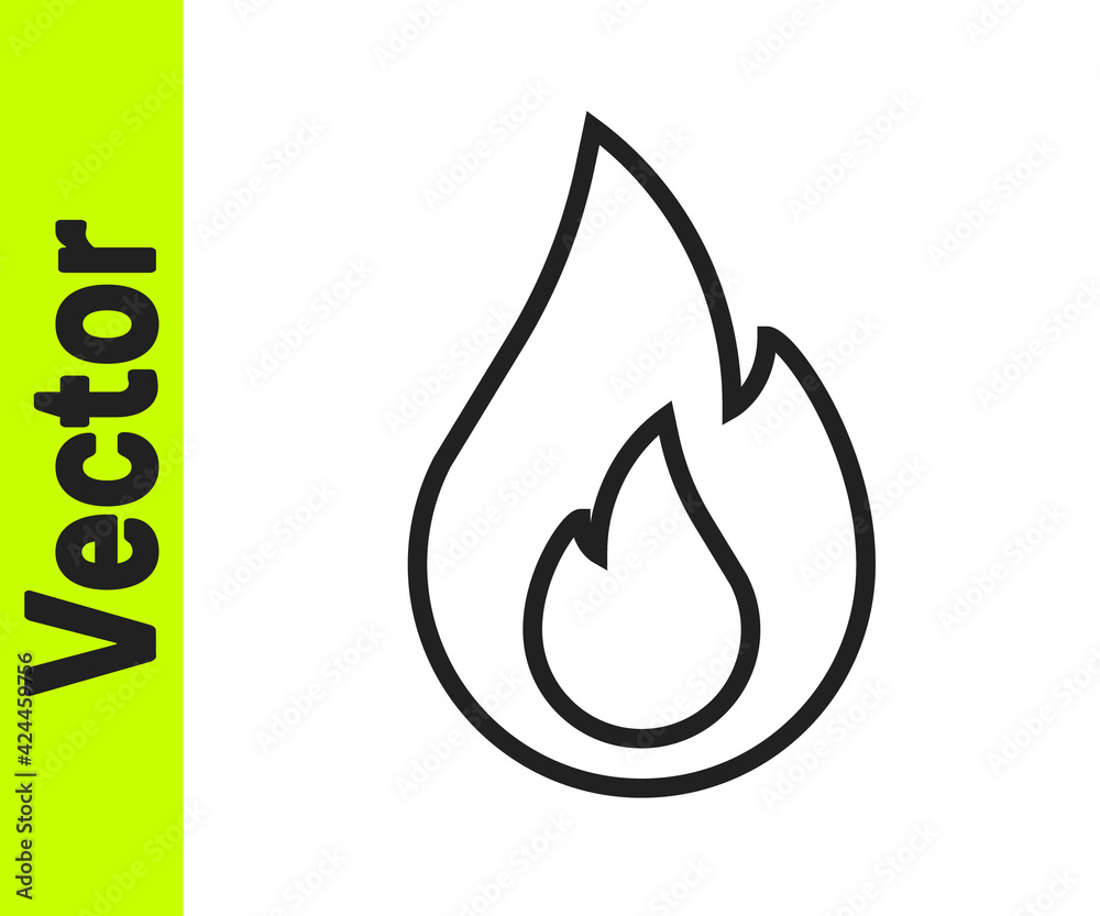 Black line Fire flame icon isolated on white background. Vector Black line Fire flame icon isolated on white background. Vector