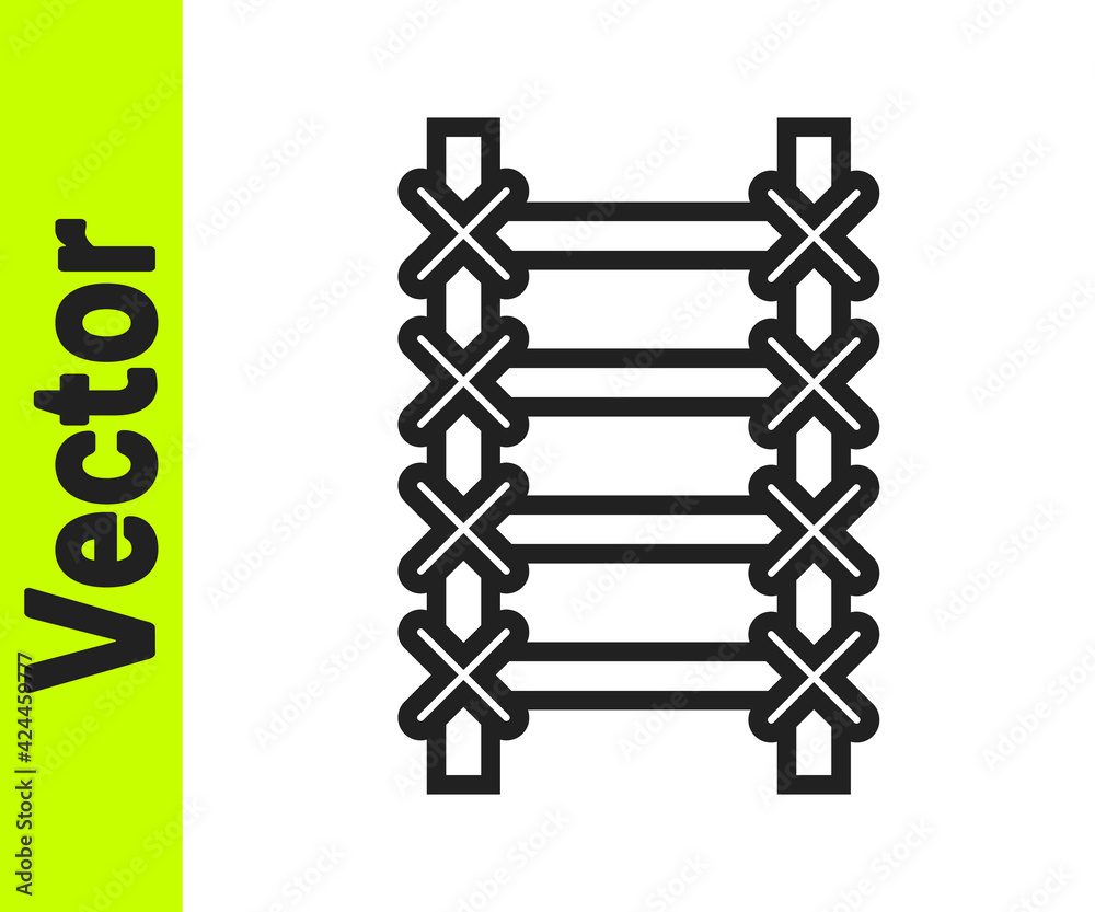 Black line Fire escape icon isolated on white background. Pompier ladder. Fireman scaling ladder with a pole. Vector