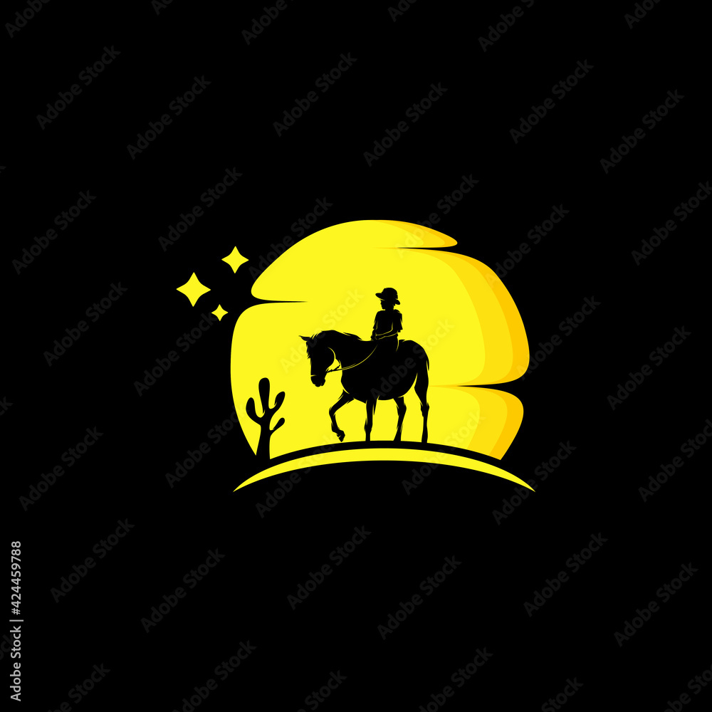 Vector silhouette of horse on moon background Stock Vector | Adobe Stock