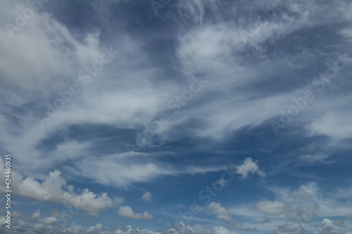 White clouds in the blue sky during the day. Roof replacement tool. Resource for designers.