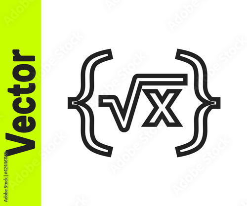 Black line Square root of x glyph icon isolated on white background. Mathematical expression. Vector