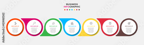 Vector Infographic design business template with icons and 7 options or steps. Can be used for process diagram, presentations, workflow layout, banner, flow chart, info graph