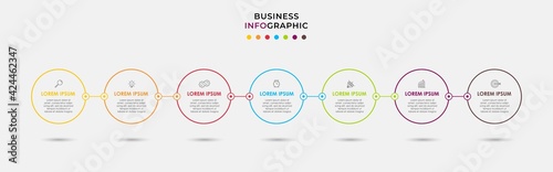 Vector Infographic design business template with icons and 7 options or steps. Can be used for process diagram, presentations, workflow layout, banner, flow chart, info graph