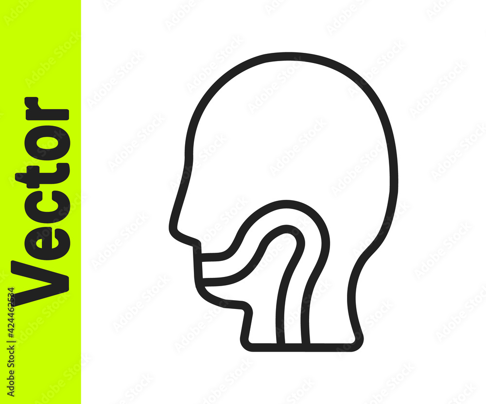 Black line Sore throat icon isolated on white background. Pain in throat. Flu, grippe, influenza, angina. Healthcare and medical. Vector Black line Sore throat icon isolated on white background. Pain in throat. Flu, grippe, influenza, angina. Healthcare and medical. Vector