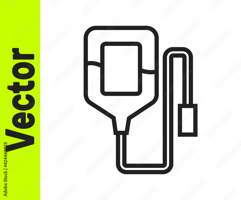 Black line IV bag icon isolated on white background. Blood bag. Donate blood concept. The concept of treatment and therapy, chemotherapy. Vector Black line IV bag icon isolated on white background. Blood bag. Donate blood concept. The concept of treatment and therapy, chemotherapy. Vector