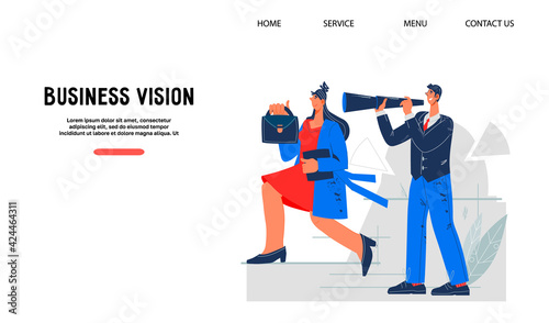 Business vision and career opportunity website concept with people striving up the career ladder, flat vector illustration. Personal growth and business development opportunities.