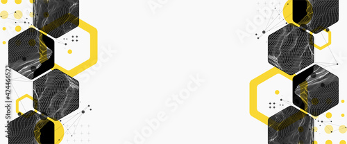 Modern science or technology abstract background using hexagonal shapes. Wireframe spot surface illustration. Vector.