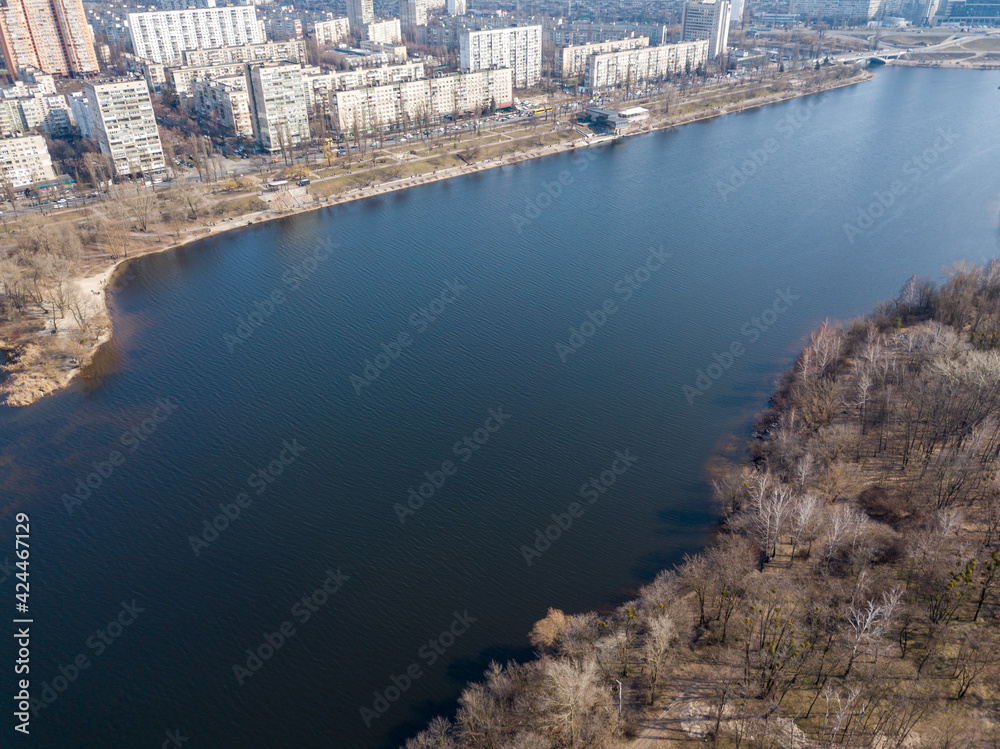Fototapeta premium Bank of the river. Aerial drone view.