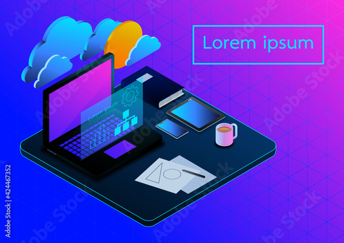 Isometric Background illustrations, Vectors, and infographics. Information technology and business concept.