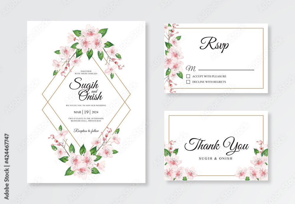 Beautiful wedding invitation template with watercolor floral