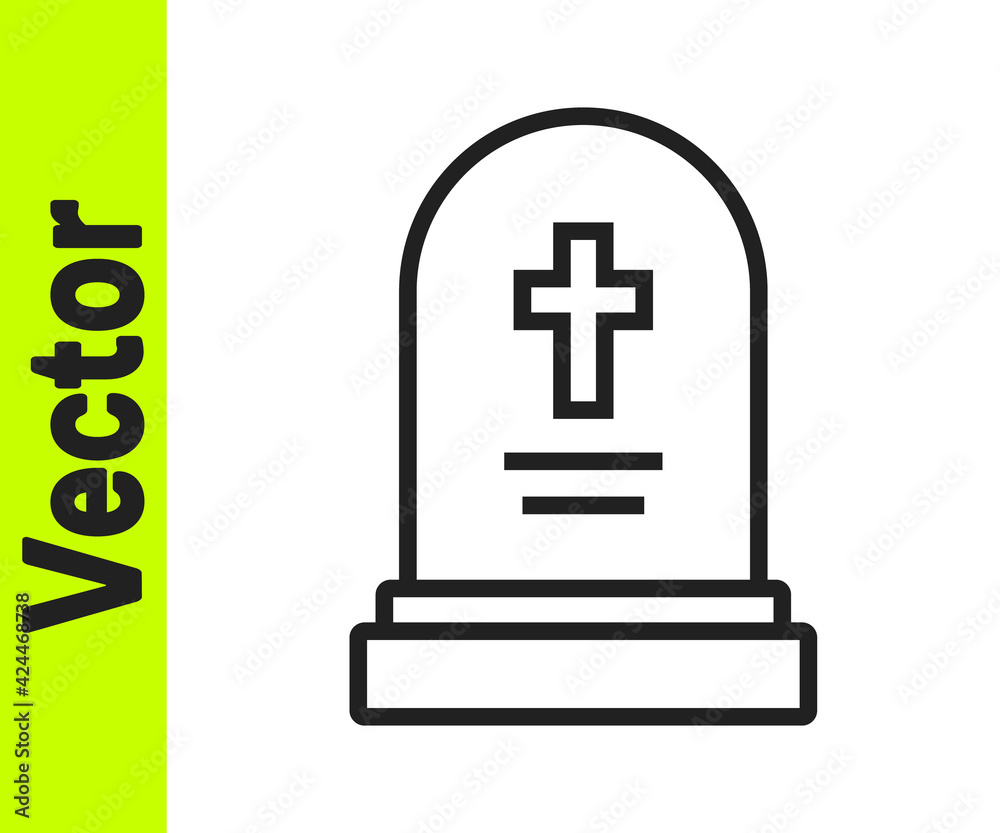 Black line Grave with tombstone icon isolated on white background. Vector Black line Grave with tombstone icon isolated on white background. Vector