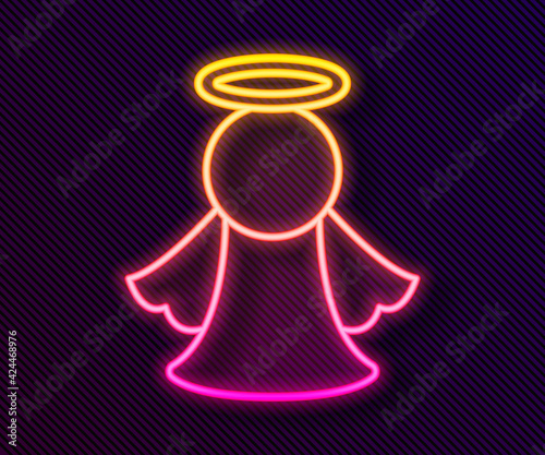 Glowing neon line Angel icon isolated on black background. Vector