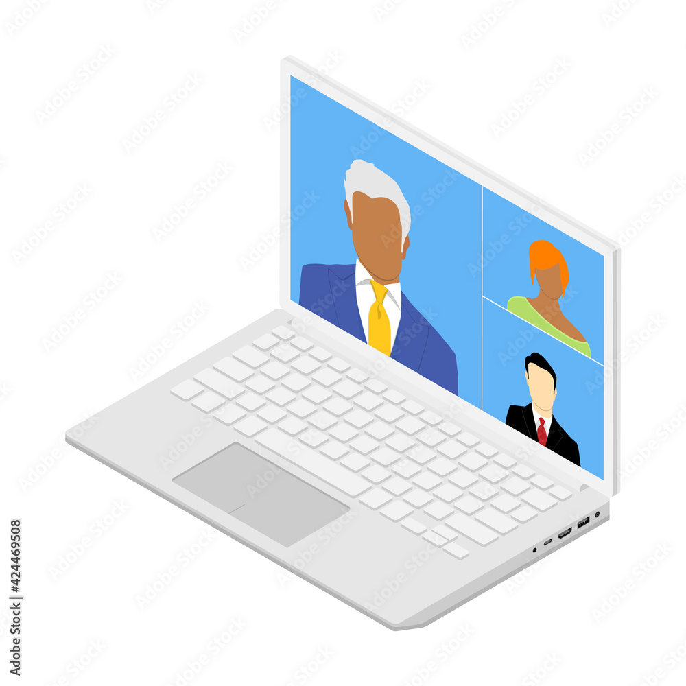 Talking to colleagues about plan in video conference. Talking to colleagues about plan in video conference.
