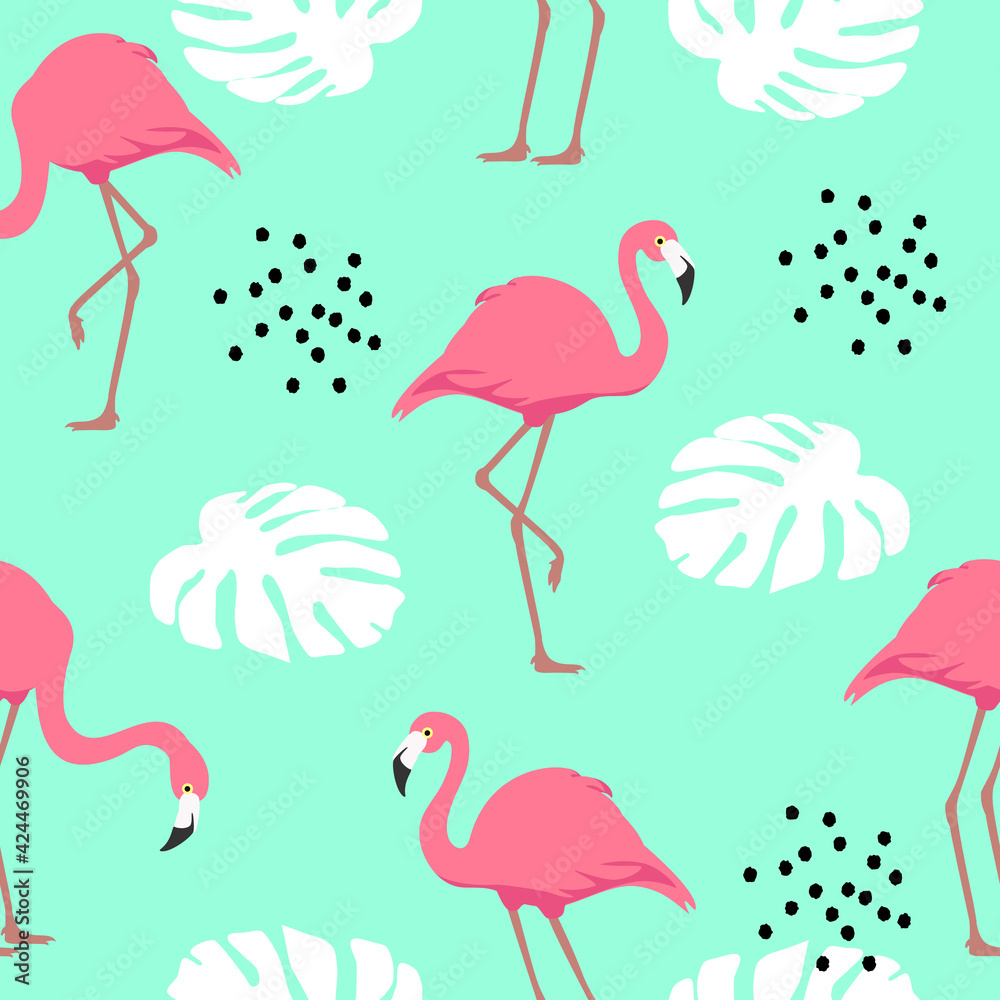 Obraz premium Tropical seamless flamingo pattern.